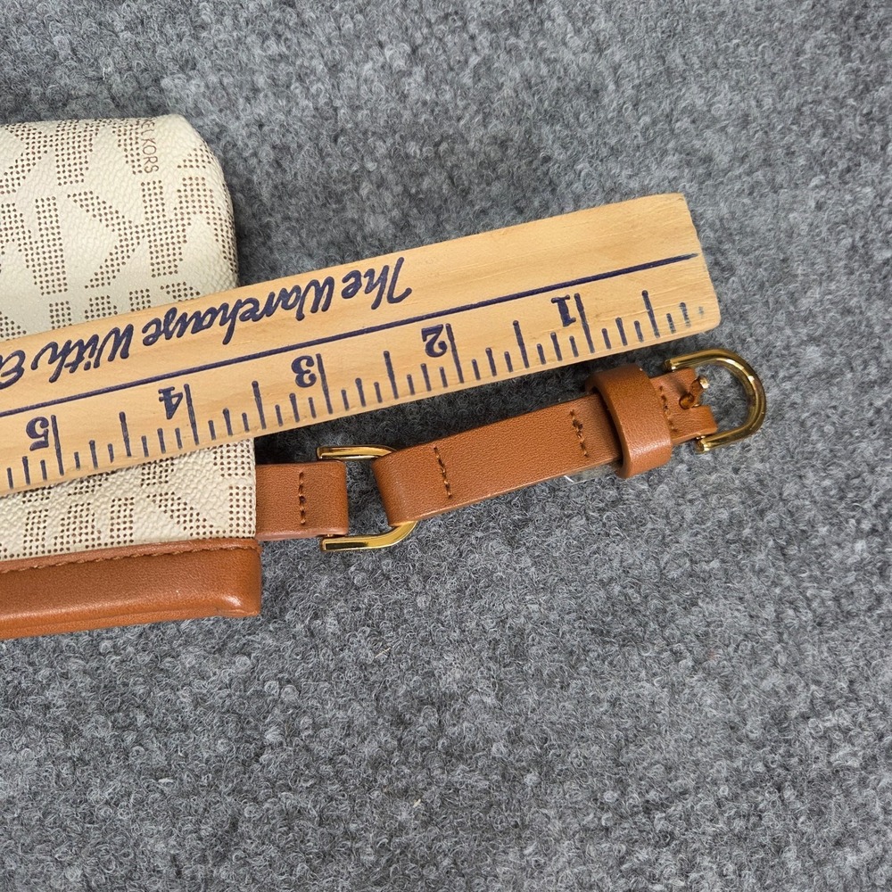 Michael Kors Brown Off White Genuine Leather Signature Logo Belt Bag Fanny Pack - Picture 14 of 16